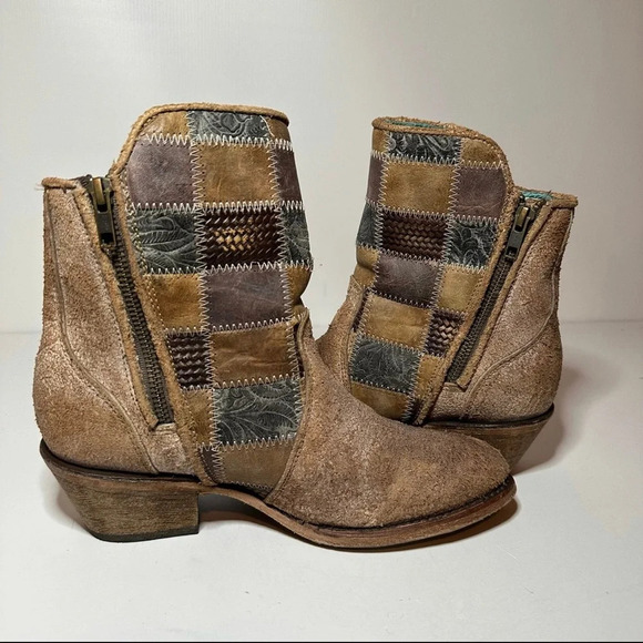 Corral Western Boots Womens Ankle Patchwork Round Toe 8 M Cognac C3116 - Picture 3 of 10